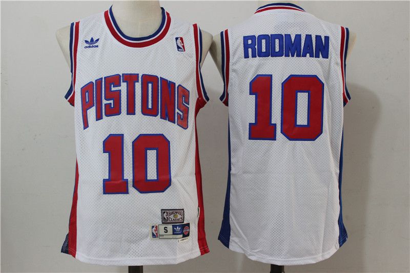 Men Detroit Pistons #10 Rodman White Throwback Stitched NBA Jersey
